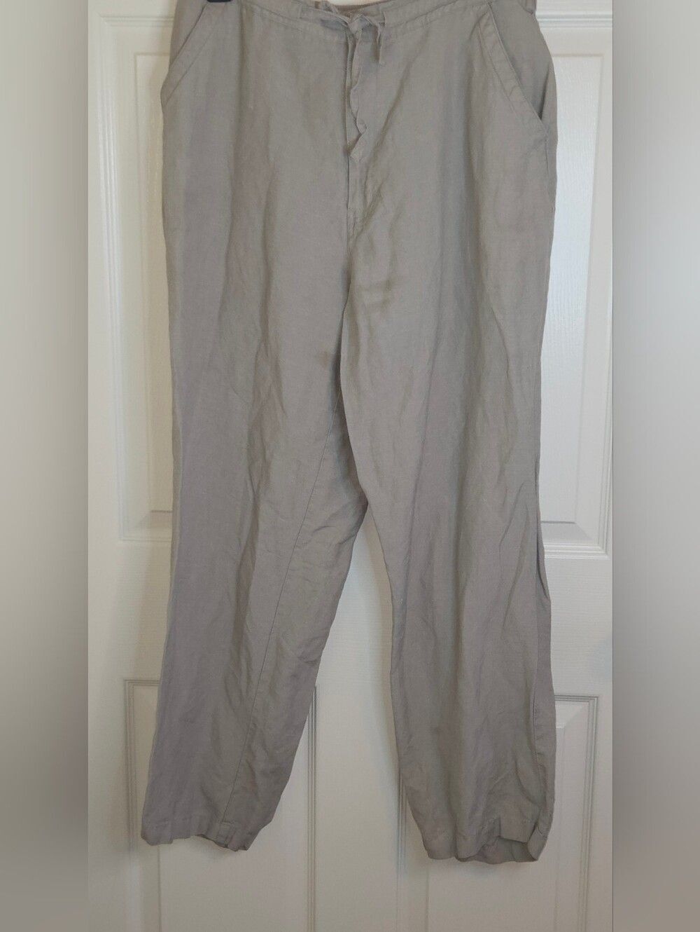 Cafe Luna L Light Gray Linen Blend Pockets Zip Courd Full Length Women Pants